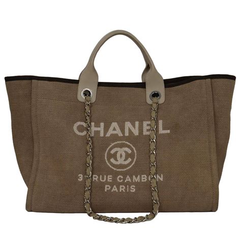 beige chanel canvas tote|Chanel beige tote bag.